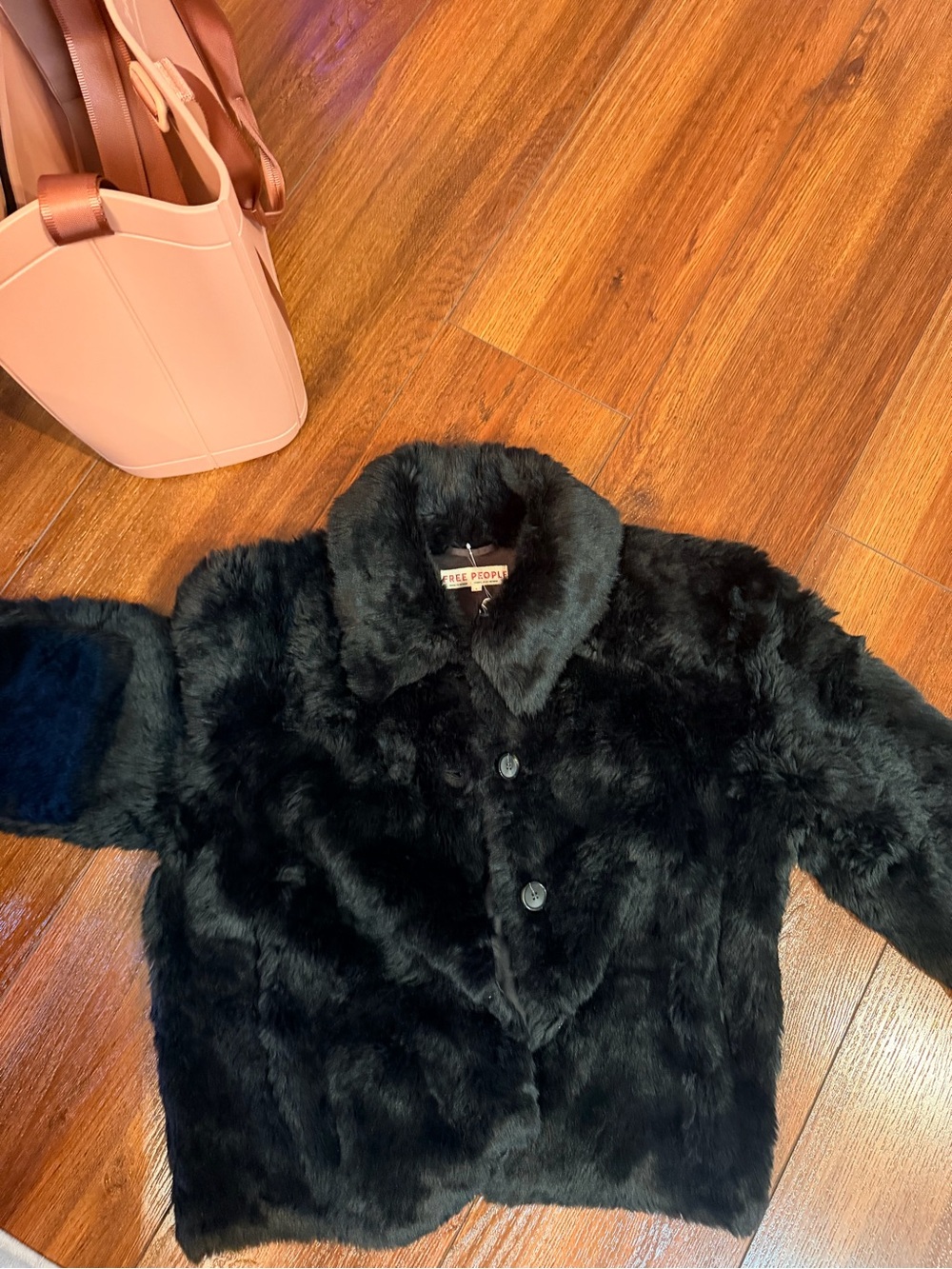 Free People Black Faux Fur Teddy Jacket